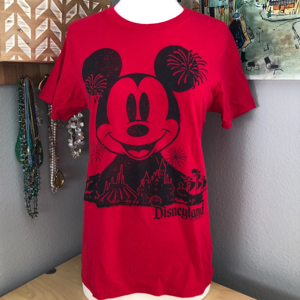 DISNEY Parks Disneyland Red Black Graphic T Shirt Women’s Small S Cotton Retro